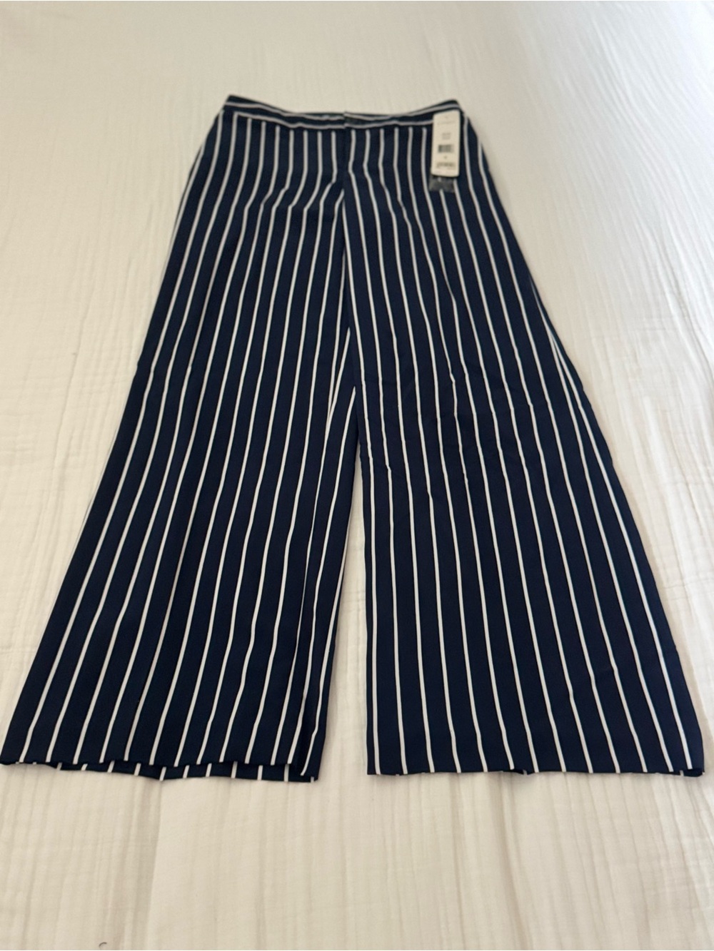 Ralph Lauren Navy Blue and White Vertical Stripe Wide-Leg Trousers